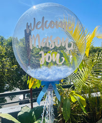 Luxe Clear & Blue Feather (Various Text Colours Available)