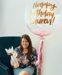 Luxe Clear & Pink Feather (Various Text Colours Available)