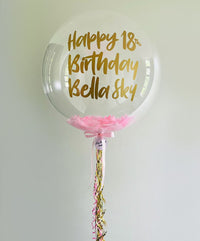 Luxe Clear & Pink Feather (Various Text Colours Available)